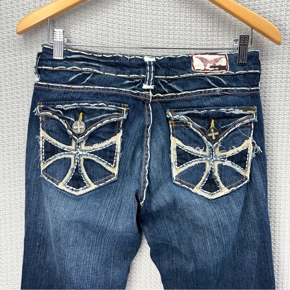 Vtg Laguna Beach Jeans Co Dark Women's Size 27- Y2K Embellished Crosses 2000’s - Picture 8 of 12